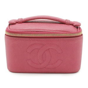 CHANEL Pink Caviar Leather Logo Vanity Bag